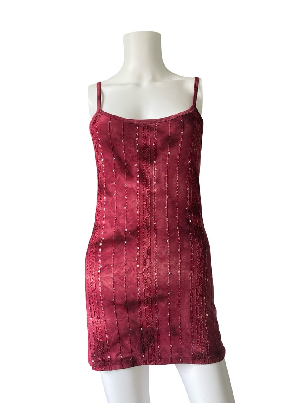 Vintage Y2K BKE Tunic Cami Tank Top Burgundy Red Tie Dye Sequins Size Large
